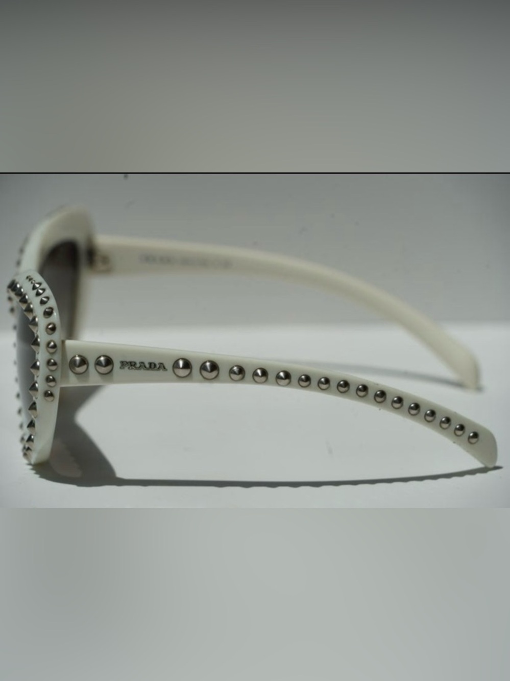 PRADA White Silvertone Studded Frame Gradient Tint Sunglasses - SPR31Q - Picture 3 of 10